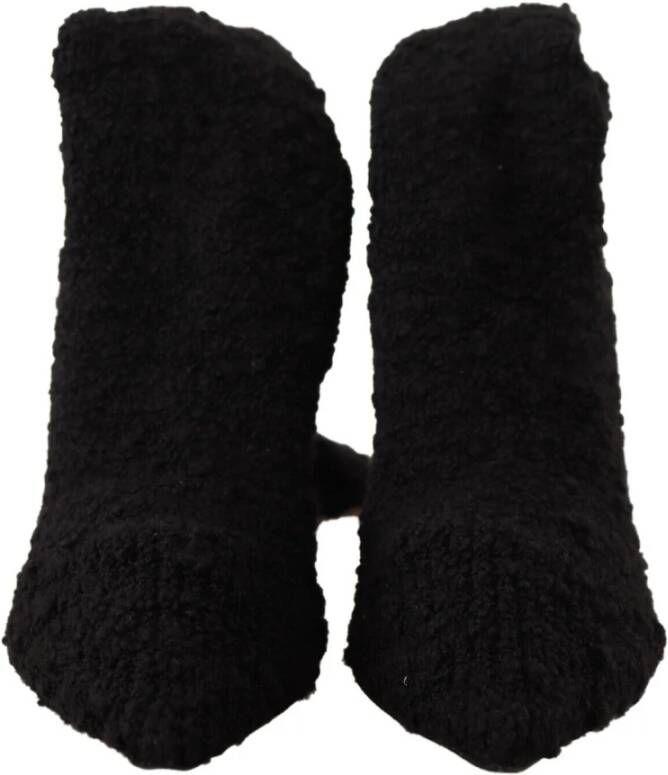 Dolce & Gabbana Black Stretch Socks Knee High Booties Shoes Zwart Dames