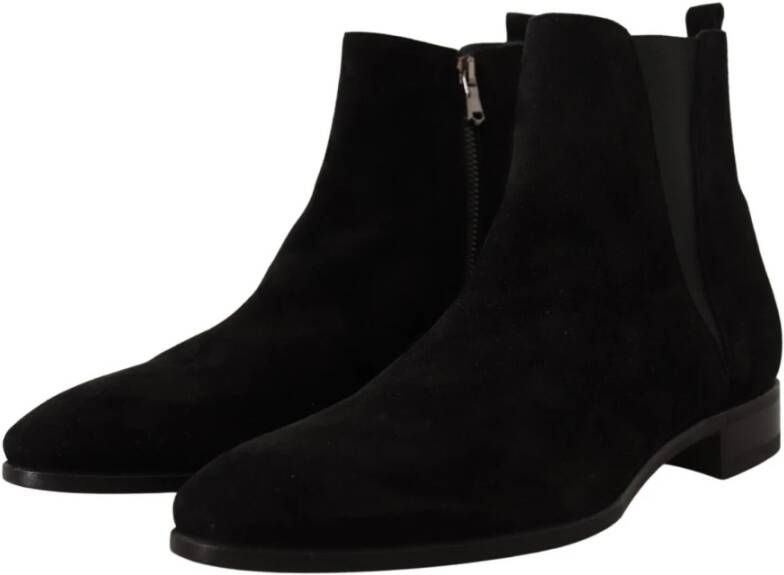 Dolce & Gabbana Black Suede Leather Chelsea Mens Boots Shoes Zwart Heren