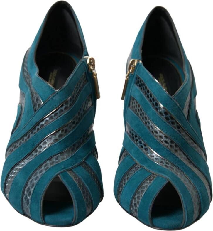 Dolce & Gabbana Blauw Teal Snakeskin Peep Toe Booties Blue Dames