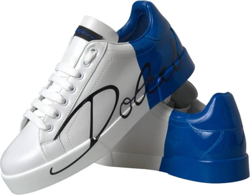 Dolce & Gabbana Blauw Wit Leren Logo Lage Top Sneakers