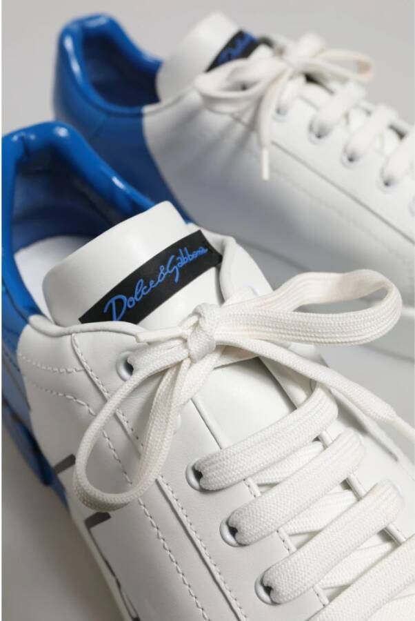 Dolce & Gabbana Blauw Wit Leren Logo Lage Top Sneakers