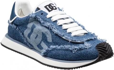 Dolce & Gabbana Blauwe Jeans Denim Kussen Sneakers Blue Heren