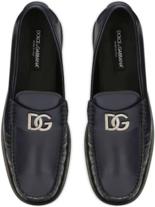 Dolce & Gabbana Blauwe Leren Loafers met Logo Plaque Blue Heren