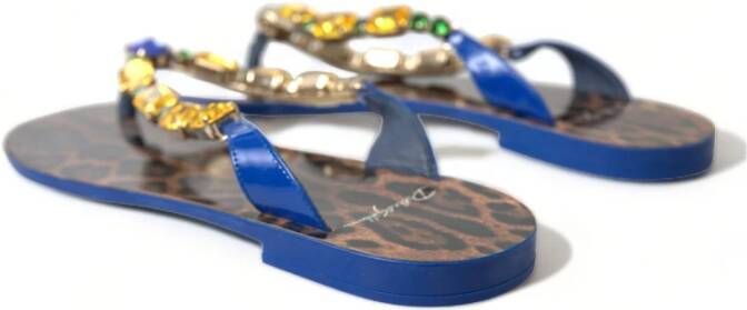 Dolce & Gabbana Blauwe Leren Platte Sandalen Elegante Stijl Blue Dames