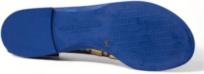 Dolce & Gabbana Blauwe Leren Platte Sandalen Elegante Stijl Blue Dames