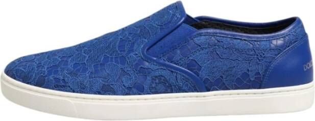 Dolce & Gabbana Blauwe Leren Slip-On Sneakers met Logo