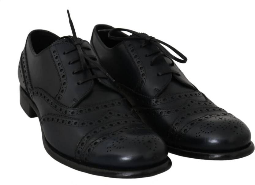Dolce & Gabbana Blauwe Leren Wingtip Jurkschoenen Blue Heren