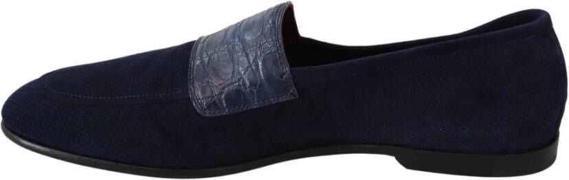 Dolce & Gabbana Blauwe Suède Caiman Loafers Slippers Schoenen