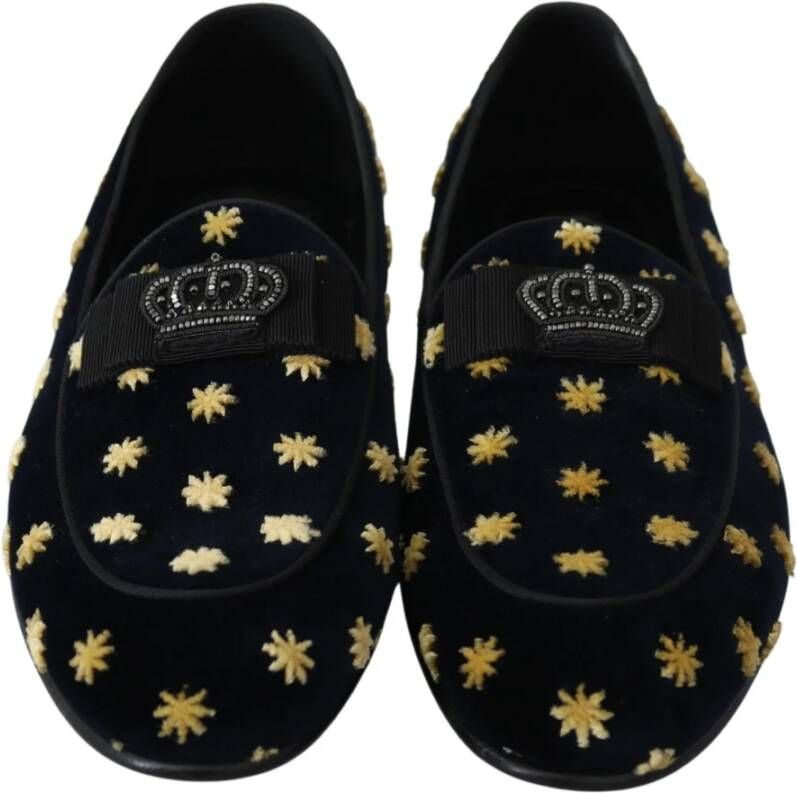 Dolce & Gabbana Blauwe Velvet Crown Loafers Schoenen Multicolor Dames