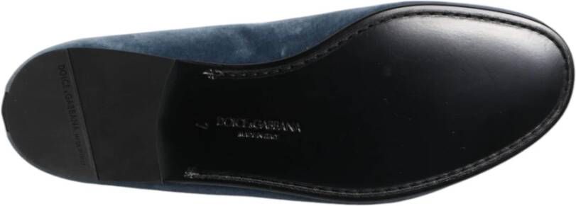 Dolce & Gabbana Blauwe Velvet DG Logo Loafers Schoenen