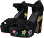 Dolce & Gabbana Bloemen geborduurde platform sandalen Black Dames - Thumbnail 11
