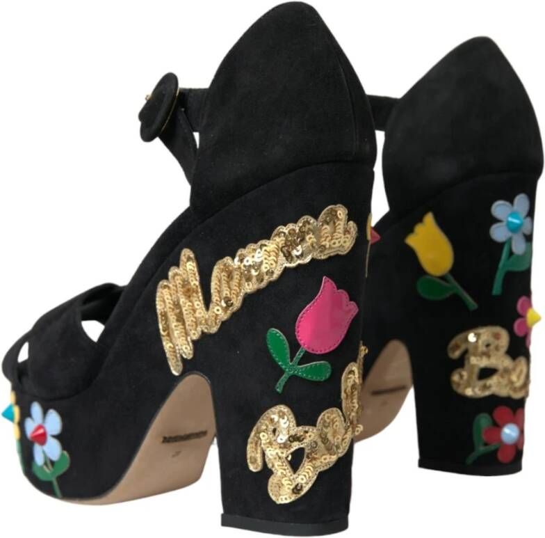 Dolce & Gabbana Bloemen geborduurde platform sandalen Black Dames