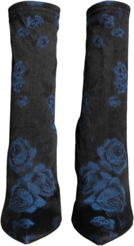 Dolce & Gabbana Bloemenprint Stiletto Mid Calf Laarzen Blue Dames