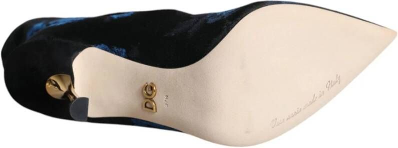 Dolce & Gabbana Bloemenprint Stiletto Mid Calf Laarzen Blue Dames