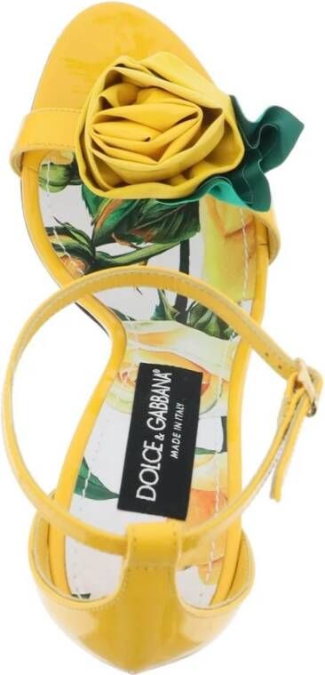 Dolce & Gabbana Bloemversierde Patentleren Sandalen Yellow Dames