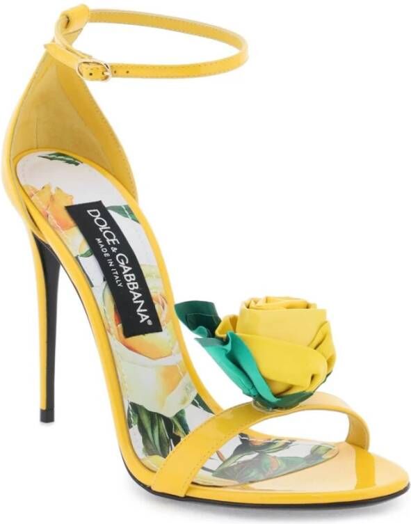 Dolce & Gabbana Bloemversierde Patentleren Sandalen Yellow Dames