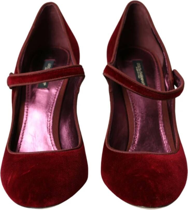 Dolce & Gabbana Bordeaux Goud Fluweel Mary Jane Hakken Red Dames