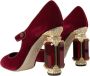 Dolce & Gabbana Bordeaux Goud Fluweel Mary Jane Hakken Red Dames - Thumbnail 9