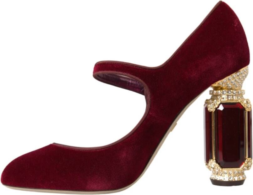 Dolce & Gabbana Bordeaux Goud Fluweel Mary Jane Hakken Red Dames