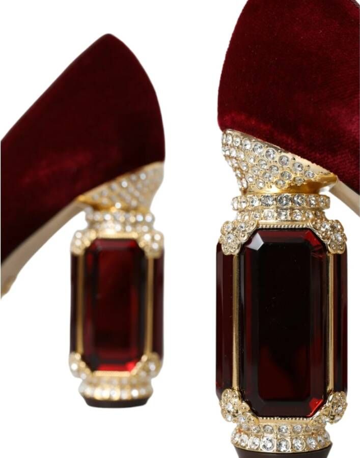 Dolce & Gabbana Bordeaux Goud Fluweel Mary Jane Hakken Red Dames