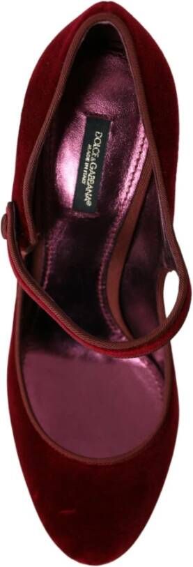 Dolce & Gabbana Bordeaux Goud Fluweel Mary Jane Hakken Red Dames