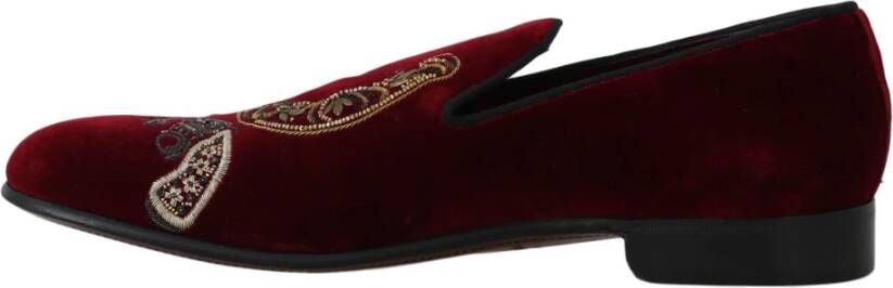 Dolce & Gabbana Bordeaux Velvet Gun Horseshoe Loafers Red Dames