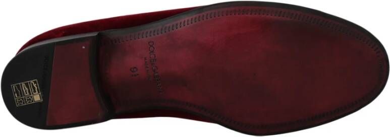 Dolce & Gabbana Bordeaux Velvet Gun Horseshoe Loafers Red Dames