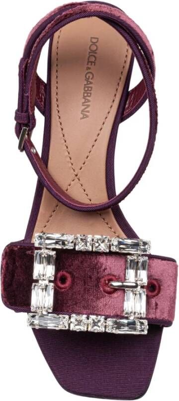 Dolce & Gabbana Bordeaux Velvet Sandaal met Steen Gesp Multicolor Dames