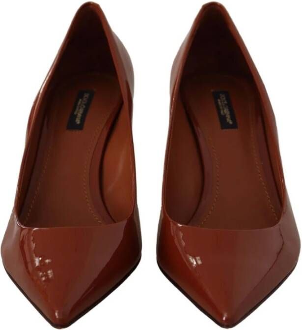 Dolce & Gabbana Brown Kitten Heels Pumps Patent Leather Shoes Bruin Dames