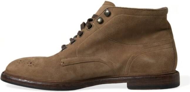 Dolce & Gabbana Bruin Leren Veterschoenen Brown Heren