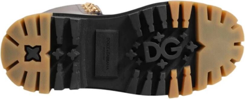 Dolce & Gabbana Bruin Zwart Leren Rits Veterlaarzen