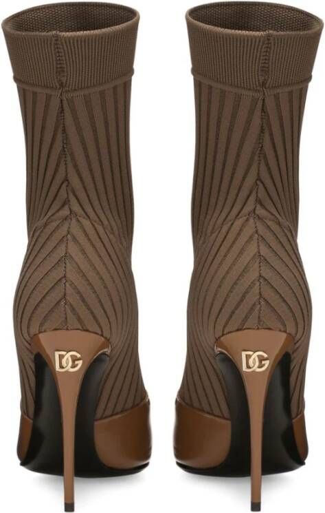 Dolce & Gabbana Bruine Gebreide en Leren Laarzen Bruin Dames