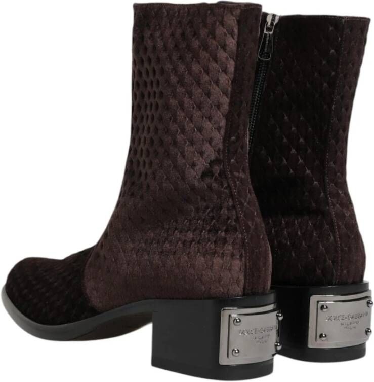 Dolce & Gabbana Bruine Katoenen Velvet Mid Calf Laarzen