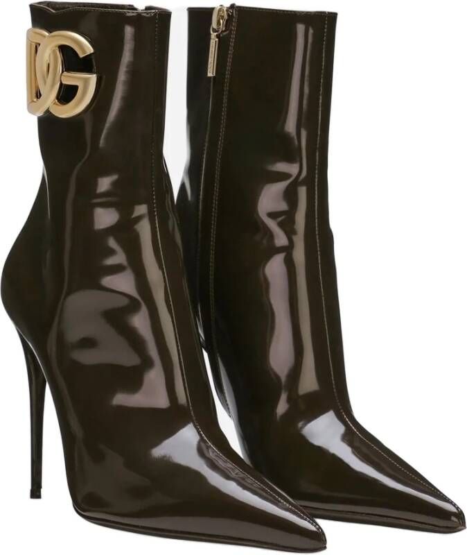 Dolce & Gabbana Bruin Lakleren Logo Enkellaarzen Brown Dames