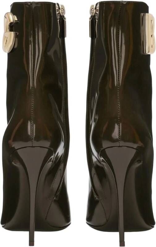 Dolce & Gabbana Bruin Lakleren Logo Enkellaarzen Brown Dames