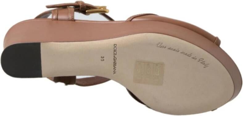 Dolce & Gabbana Bruine leren sleehak sandalen met Amore-logo Brown Dames