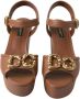 Dolce & Gabbana Bruine Leren Sleehak Sandalen met Amore Logo Brown Dames - Thumbnail 14