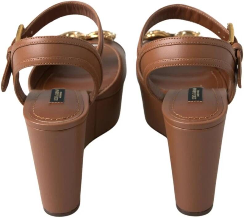 Dolce & Gabbana Bruine leren sleehak sandalen met Amore-logo Brown Dames