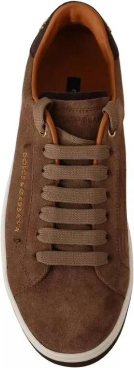 Dolce & Gabbana Bruine Suède Logo Sneakers Rubberen Zool Brown Heren