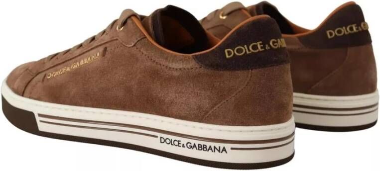 Dolce & Gabbana Bruine Suède Logo Sneakers Rubberen Zool Brown Heren