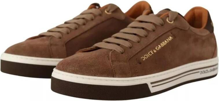 Dolce & Gabbana Bruine Suède Logo Sneakers Rubberen Zool Brown Heren