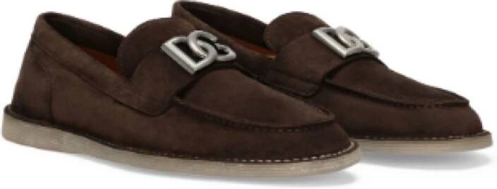 Dolce & Gabbana Bruine Suède Platte Schoenen met Logo