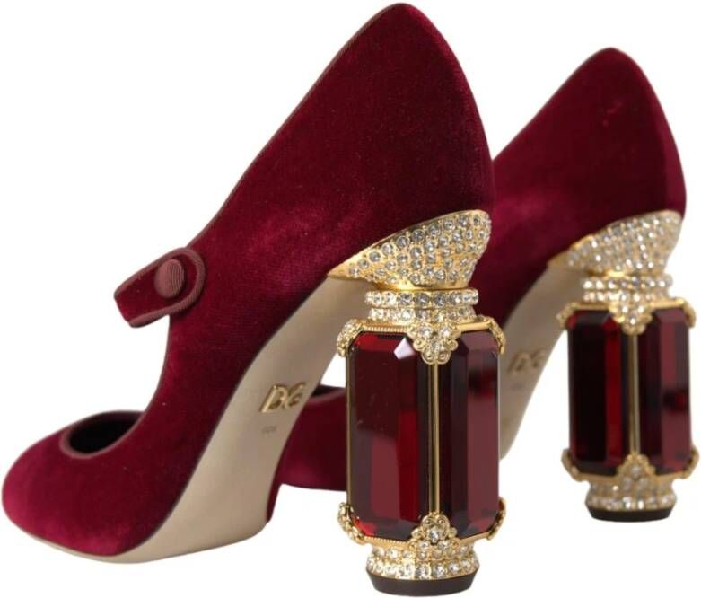 Dolce & Gabbana Burgundy Velvet Jewel Mary Jane Pumps Red Dames