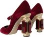 Dolce & Gabbana Bordeaux Goud Fluweel Mary Jane Hakken Red Dames - Thumbnail 4