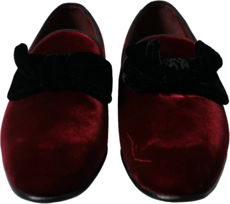 Dolce & Gabbana Burgundy Velvet Loafers Elegance Twist Red Heren