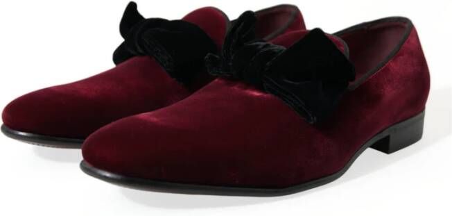 Dolce & Gabbana Burgundy Velvet Loafers Elegance Twist Red Heren