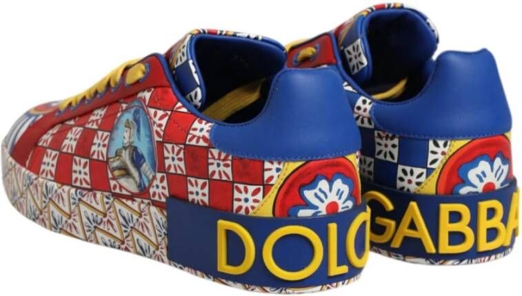 Dolce & Gabbana Carretto Print Leren Sneakers Vrouwen