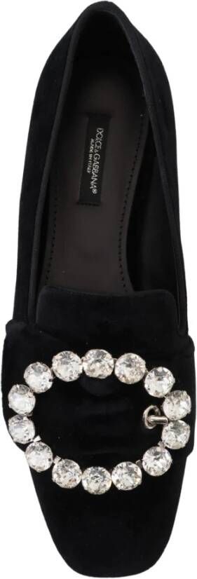 Dolce & Gabbana Chique Fluwelen Loafers met Kristalversieringen Black Dames