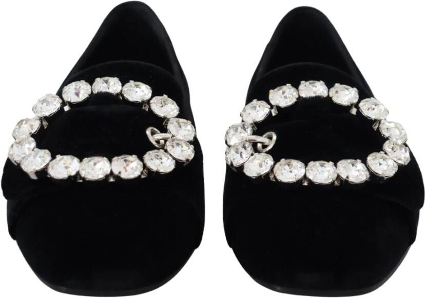 Dolce & Gabbana Chique Fluwelen Loafers met Kristalversieringen Black Dames
