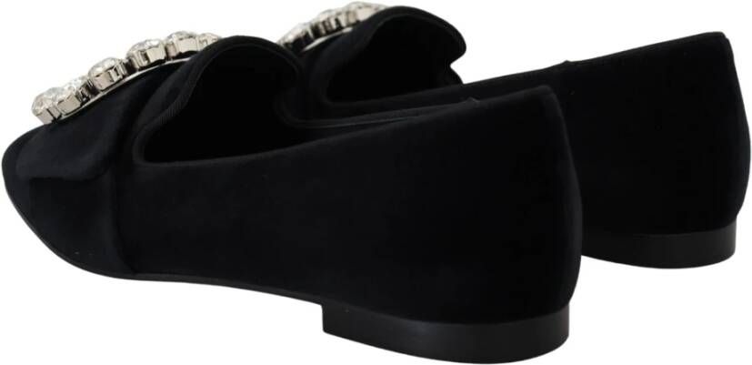 Dolce & Gabbana Chique Fluwelen Loafers met Kristalversieringen Black Dames